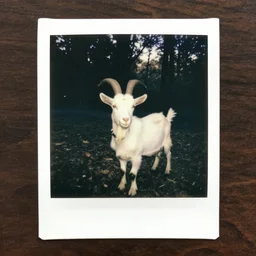 polaroid vintage of a human goat in the forest, occult,