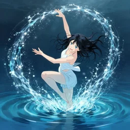 a beautiful dancer manipulating water by karol bak, ayami kojima, artgerm, river, water, blue eyes, smile, concept art, fantasy