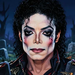 michael jackson!!!! realistic dramatic !big face realistic close up concept art  of michael jackson rockstar zombie as a dragon ball Z  character,dark eye sockets,  graveyard landscape at night , 4k anime character illustration by akira toriyama, artstation