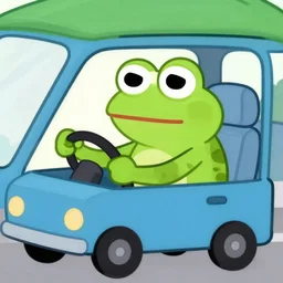 Pepe frog art driving a car