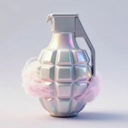 cotton Candy shaped like a mk 2 grenade!!!, centered, product shot, bright, airy, iridescent lighting, gradient background
