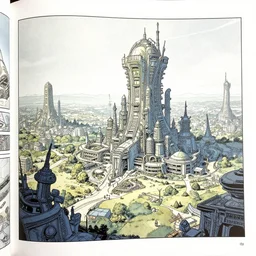 comic book page, solarpunk utopia, by Francois Schuiten