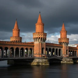 berlin oberbaum bridge in ruins, cinematic, telephoto, long exposure, divine