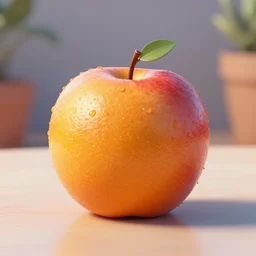 an ((((((((((apple)))))))))) orange on a table, digital art, highly detailed, trending on artstation