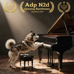 photo of a husky playing a giant piano