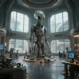 alien supercomputer, scifi room, research center, machines, large windows, futurism, atmosphere, cinematic, artstation, highly detailed, art by amir zand