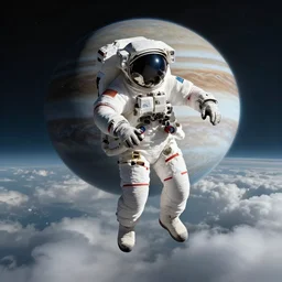 astronaut falling through the clouds in jupiter, by cedric peyravernay, highly detailed, excellent composition, cinematic concept art, dramatic lighting, trending on artstation