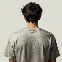darkhaired man seen from behind wearing loose tee shirt, head and shoulders, intricate, highly detailed, centered, digital painting, artstation, concept art, smooth, sharp focus, illustration, art by artgerm and donato giancola and Joseph Christian Leyendecker