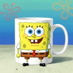 a photograph of a mug with spongebob square pants