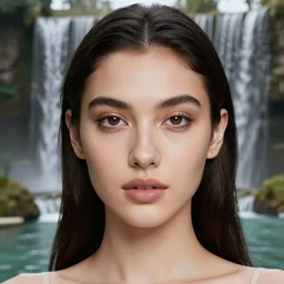 a pretty latinoa female photo, professionally retouched, soft lighting, at luxury resort with waterfalls in background, realistic, smooth face, perfect eyes, wide angle, sharp focus on eyes, 8 k high definition, insanely detailed, intricate, elegant, art by artgerm and wlop