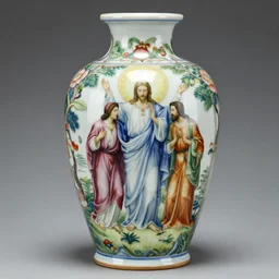realistic! Porcelain vase with detailed imagery of the coming of god