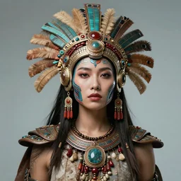 portrait photo of female magical aztec warrior as a cyberpunk cyborg head - realistic and detailed, hdr 8 k