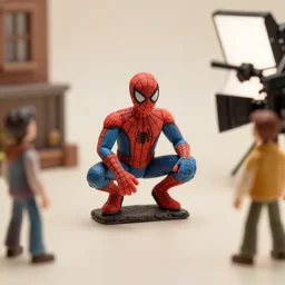 a photo of a stopmotion animation filming set of spiderman