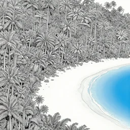 intricate jungle next to white sand beach shore, by victo ngai, moebius, jean giraud, hyperrealism, intricate detailed