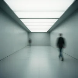 noisy photograph of a retrofuturist underground liminal space, minimalist, motion blur