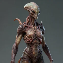 portrait of a space alien, swamp hydra, meat monstrosity, the entire torso, octane render, realistic render, detailed, natural tpose, greg rutkowski and ruan jia, cinematic