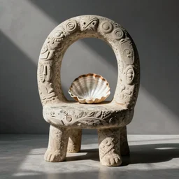 soft round stone archaic fertility figure chair with shell. karl blossfeldt, brancusi, max ernst