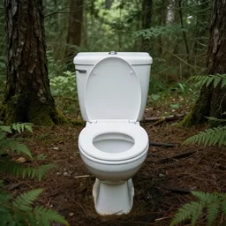a toilet bowl in the middle of the woods