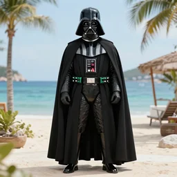 a fashion photograph of darth vader on holiday