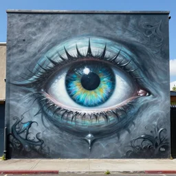 the eye of cuthulu as graffiti mural by lee, masterpiece, surrealism, trending on artstation