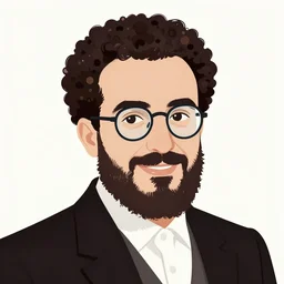jewish man with glasses, dark short curly hair smiling, illustration in the style of e. h. shephard