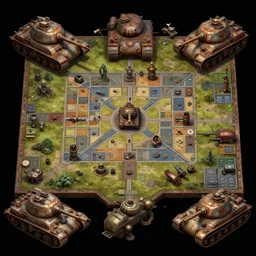 overhead view, digital painted rusted dieselpunk tank game asset sheet, turn - based strategy, 2 - minute tabletop, battle map prop, black background, unity asset store, by greg rutkowski, trending on artstation