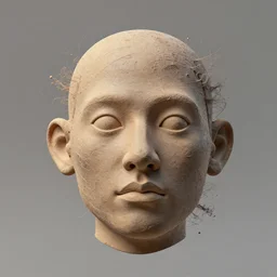 3 d render of a face with a fractal displacement, clay render,