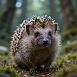 5 5 mm portrait photo of a cat - hedgehog hybrid, in a magical forest. dof. bokeh. by artgerm and greg rutkowski. highly detailed 8 k. intricate. lifelike. realistic sony a 7 r iv. soft light. cinematic processing