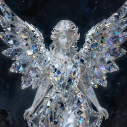 crystal angel, extreme fine detail background, night, highly detailed, high quality, digital painting, hyperrealistic, by nicola samori and wayne barlowe