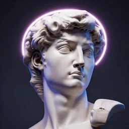 a 3 d render of the head of david statue by michelangelo with a neon ring around the head