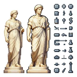greek statue, pixel art, props, spritesheet