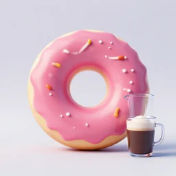 pink donut and coffee, blender render, blender donut