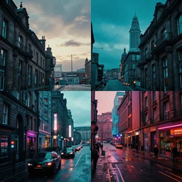 bladerunner type cyberpunk four corners in glasgow super realistic