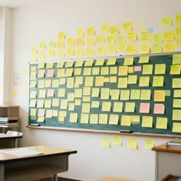 class school full of post - it on the walls