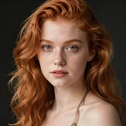 beautiful irish lass ( model ) ( young ) with blonde red wavy hair and clean eyes, soft flawless pale skin ultra - detailed face, wearing a bikini, dramatic dark lighting, hyperrealistic photo luis royo, wlop