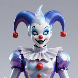 front shot of a court jester!!!! character, by artgerm greg rutkowski, octane render, polished, glossy, holographic metallic, bionic futurism, robotic cyborg, 8 5 mm f 1. 8 lit edges, ominous elegant luminous intricate quartz highly detailed concept, polygonal shards, artstation sharp focus ray tracing cinematic masterpiece fine portrait