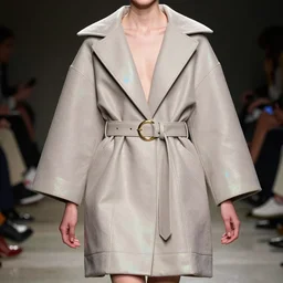 haute couture modern designer jwanderson fold volume coat with open neckline, double layer oversize curved seam top, double layer fold over hem, cropped wide sleeve, self belt with leather covered ring closure, back slit, tonal topstitching, gold hardware, lined in cotton, holographic tones scheme sigma, avant design 8 5 mm f _ 8, high detail