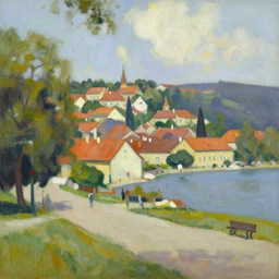 an edward hopper style painting of ( ( ( ( ( ( ( ( balatonfured, a resort town in veszprem county, in hungary ) ) ) ) ) ) ) ), summer, july of 1 9 4 8