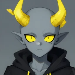 karkat vantas, detailed art, gray skin, yellow eyes, yellow horns