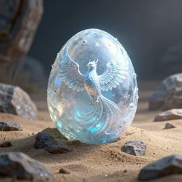magic frost phoenix egg, rock and sand around, peter mohrbacher style, ray tracing, cinematic, digital art, realistic, octane render