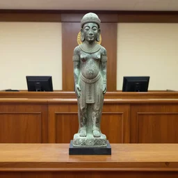 Eastern Island Statue in courtroom, Realistic, HDR, Clear Image,