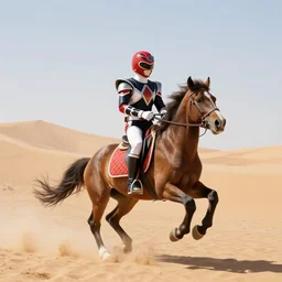 power ranger riding a horse in the middle of the desert
