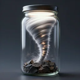 A tornado in a jar, artstation, octane render, volumetric lighting, highly detailed