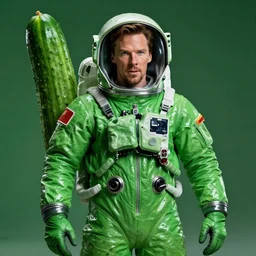 green glossy spotty astronaut suit face benedict cumberbatch, big cucumber!!!