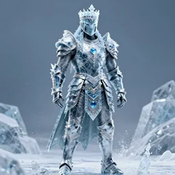ice lord, full body, wearing icy ornamented armor, wearing ice royal crown war helm, beksinski