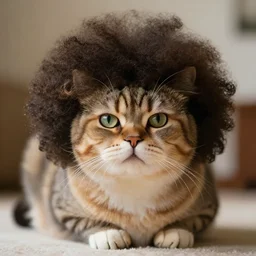 a fat cat with a huge afro