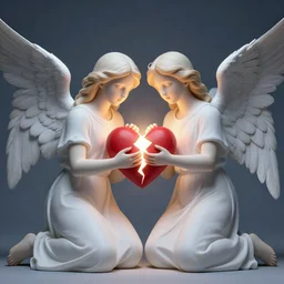vision of angels with a broken heart, trying to mend it with light by roy lichtenstein and marek okon, style of sumerian romantisism