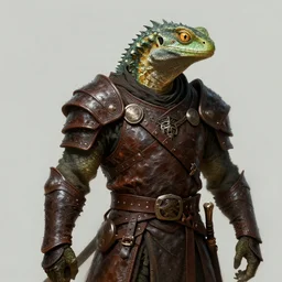 lizard wearing oiled leather rogue armor, Lizardman thief, D&D, argonian, mideival setting, digital painting, highly detailed, concept art, sharp focus, artstation