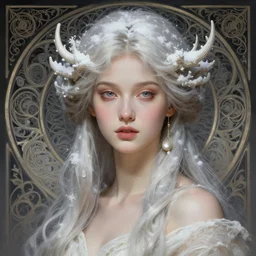 portrait of winter goddess, intricate, elegant, highly detailed, digital painting, artstation, concept art, smooth, sharp focus, illustration, art by artgerm and greg rutkowski and alphonse mucha and william - adolphe bouguereau