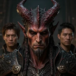 hyperrealistic mixed media image of demon daedric prince from skyrim, dark complexion, stunning 3 d render inspired art by greg rutkowski and xiang duan and thomas eakes, perfect facial symmetry, flesh texture, realistic, highly detailed attributes and atmosphere, dim volumetric cinematic lighting, 8 k octane detailed render, post - processing, masterpiece,